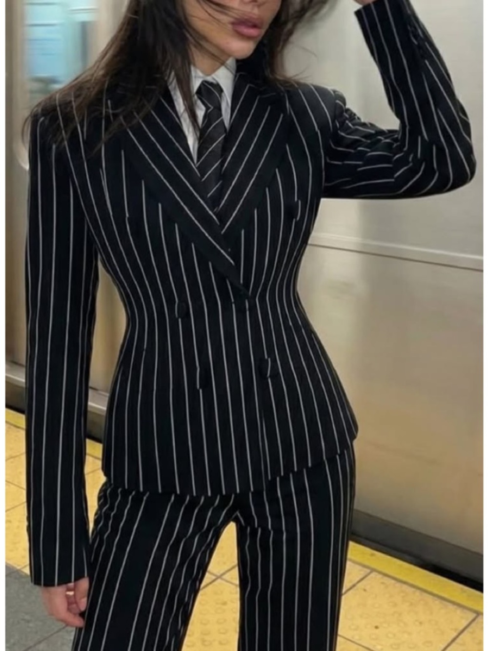 Evan Picone Black Pinstripe Pantsuit